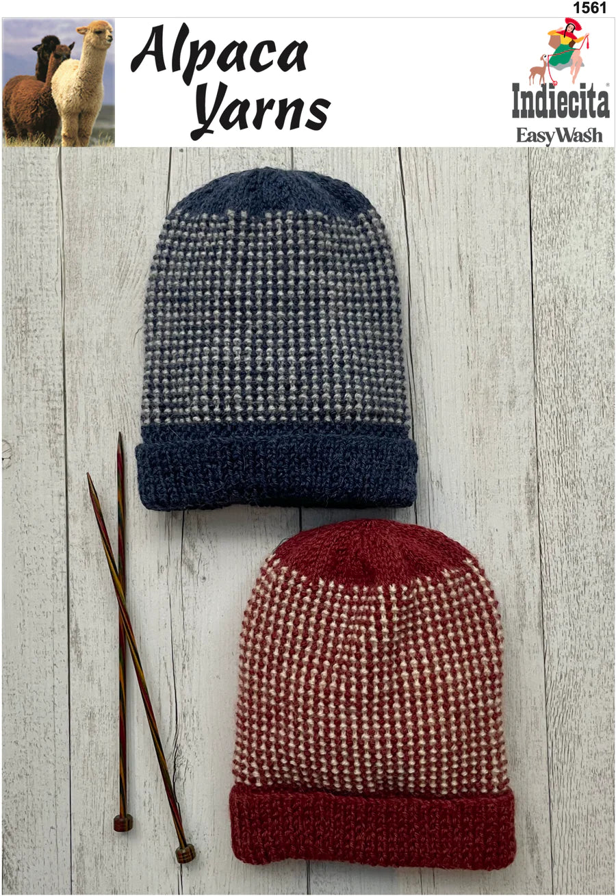 Indiecita Knitting Pattern 1561 - Adult Two-Tone Colourwork Beanie in 8-Ply / DK
