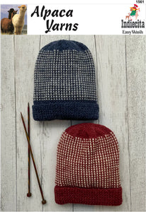 Indiecita Knitting Pattern 1561 - Adult Two-Tone Colourwork Beanie in 8-Ply / DK
