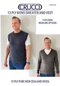 Crucci Knitting Pattern 2304  - Mens Pullover & Vest with either V-Neck or Crew Neck in 12-ply / Aran weight