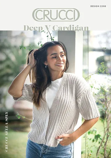 Crucci Knitting Pattern 2308  - Ladies Deep V-Neck Cardigan in 8-ply / DK