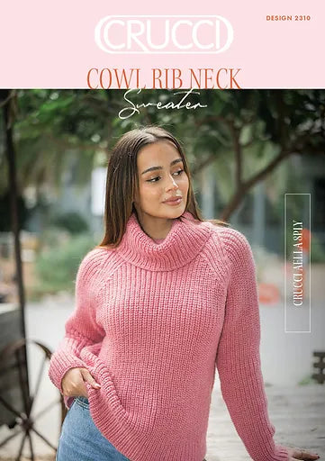 Crucci Knitting Pattern 2310 - Ladies Ribbed Pullover with Raglan Sleeves & Cowl Neck in 8-ply / DK
