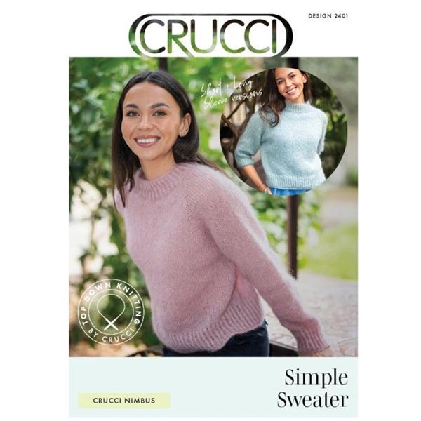 Crucci Knitting Pattern 2401 - Ladies Top-Down Pullover with long or short sleeves in 12-ply / Aran