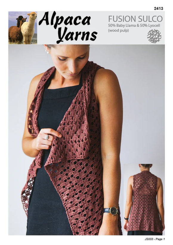 Alpaca Yarns Crochet Pattern 2413 - Crochet Vest in 4-Ply / Fingering