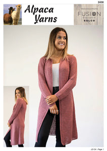 Alpaca Yarns Crochet Pattern 2430 - Ladies Crochet Long Coat in 4-Ply / Fingering