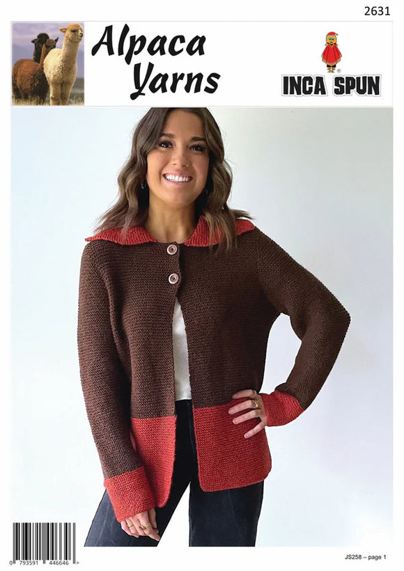 Alpaca Yarns Knitting Pattern 2631 - Ladies Jacket with Collar Pullover in 10-Ply / Aran