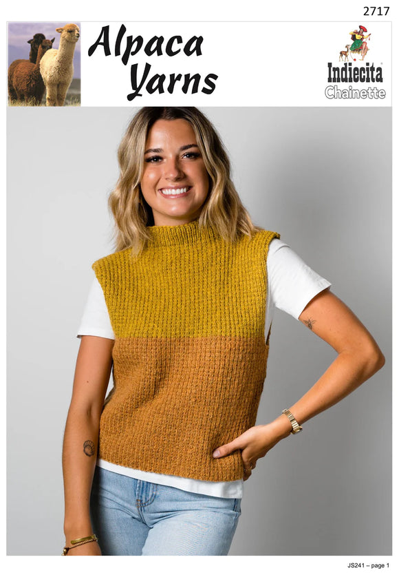 Indiecita Knitting Pattern 2717 - Ladies Ribbed Pullover Vest in 10-Ply / Worsted-weight