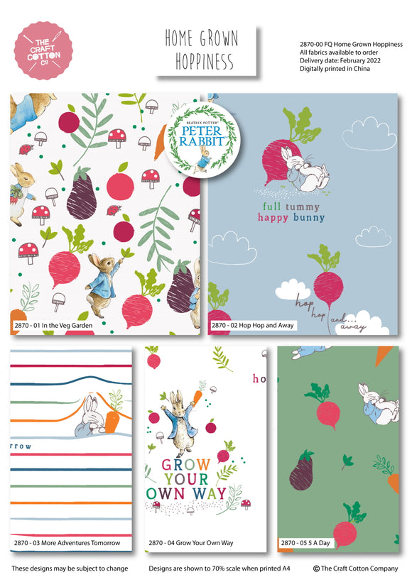 Peter Rabbit Home Grown Hoppiness Collection - FQ bundle of 5 Bright Peter Rabbit prints