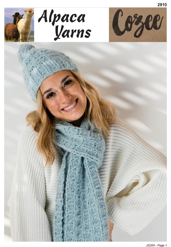 Alpaca Yarns Knitting Pattern 2914 - Adult Hat and Scarf in Super Chunky