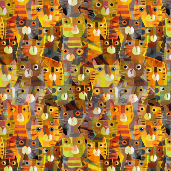 Catsville by Gareth Lucas for Northcott Fabrics - Tabby Cats in Autumn tones