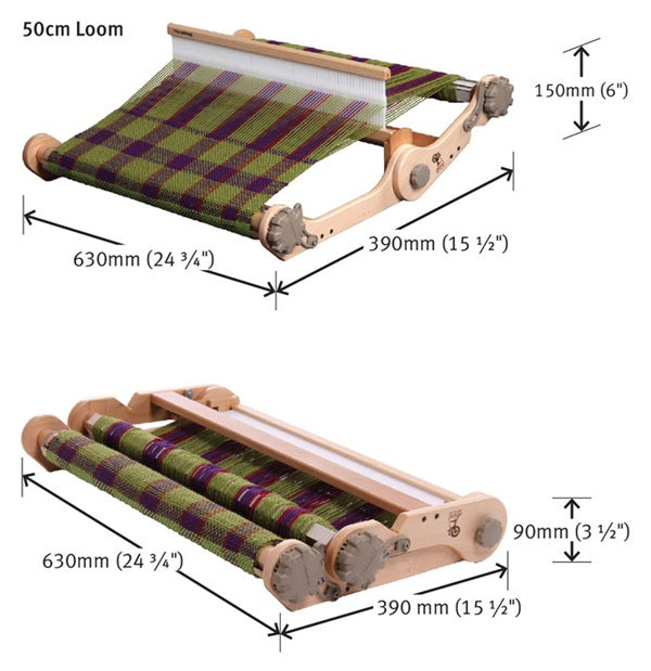 Measurement chart of a wooden loom with dimensions labeled