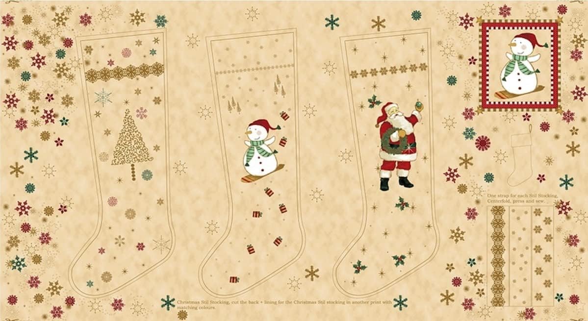 Christmas is Near - Stocking Panel by Stof with Gold Overlay and Christmas Motifs (60 cm by 110 cm)