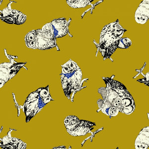 Koro - Lovely print with Owls on a Mustard background