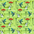 Quilt fabric by New Zealand designer Ellen Giggenbach with a pattern of birds and trees on a green background