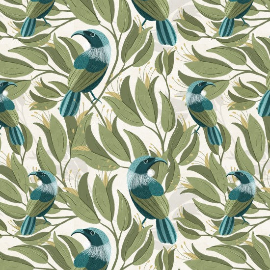 Bird Stories - Tui in the Kowhai on off-white