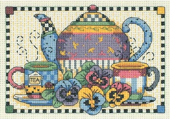 Dimensions Mini Counted Cross Stitch Kit - Teatime Pansies