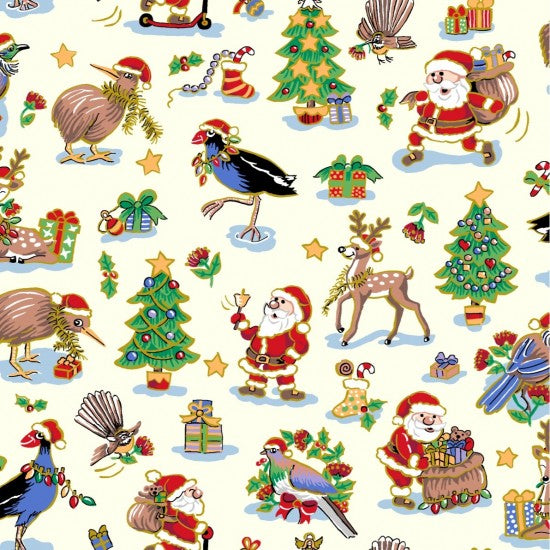 Kiwi Christmas - New Zealand Christmas Print Gold Overlay and Kiwi Birds, Pukekos & More