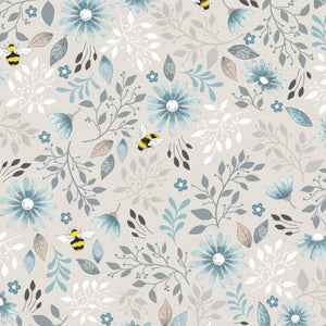 Meadow -  Bees & Flowers on a pale Oatmeal background