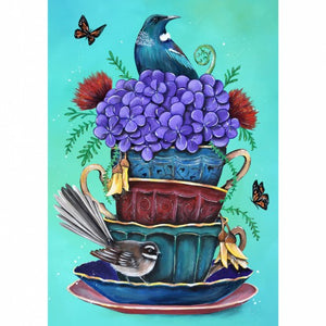 New Zealand Garden High Tea - Tea with New Zealand Birds - Panel (90 cm wide)