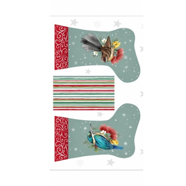 Kiwiana Christmas Stocking Panel - New Zealand Korora & Piwakawaka (90 cm x 50 cm)