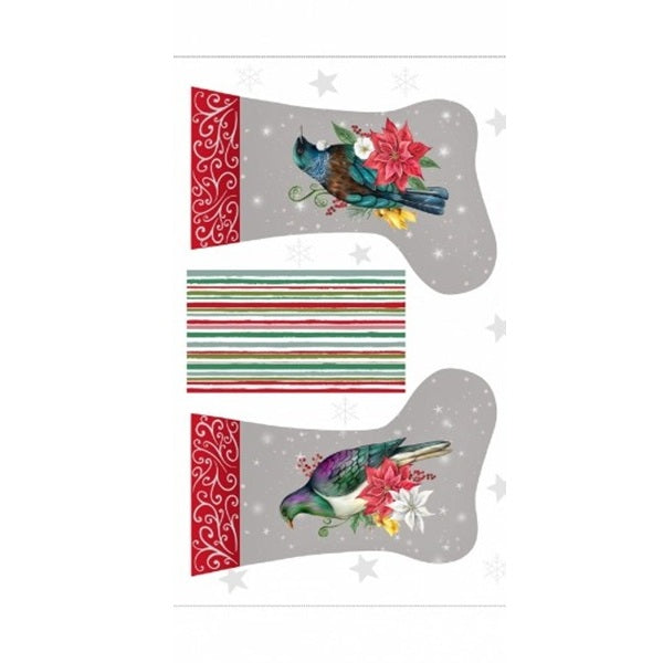 Kiwiana Christmas Stocking Panel - New Zealand Kereru & Tui (90 cm x 50 cm)
