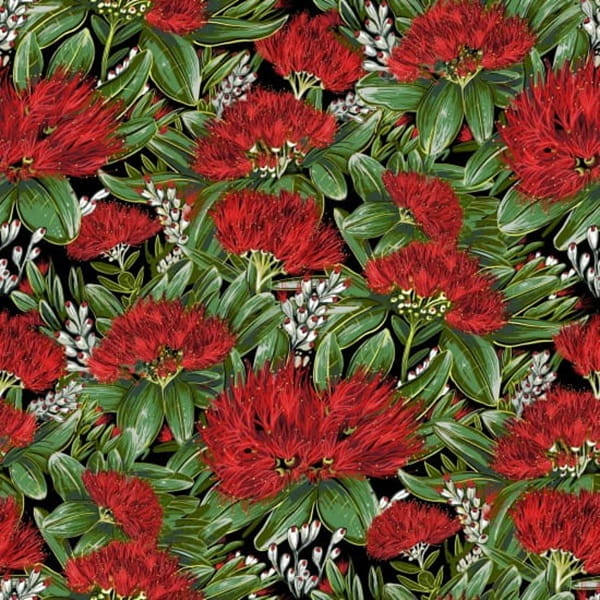 Native Charm - Pohutukawa Blossoms on Black