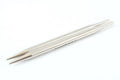 Pair of silver knitting needles on a white background