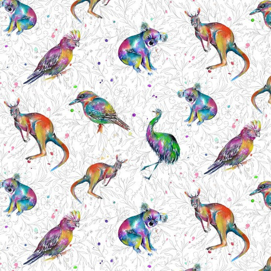A Splash of Colour - Graphic print of Australian Birds & Animals in Fluro Colours on White