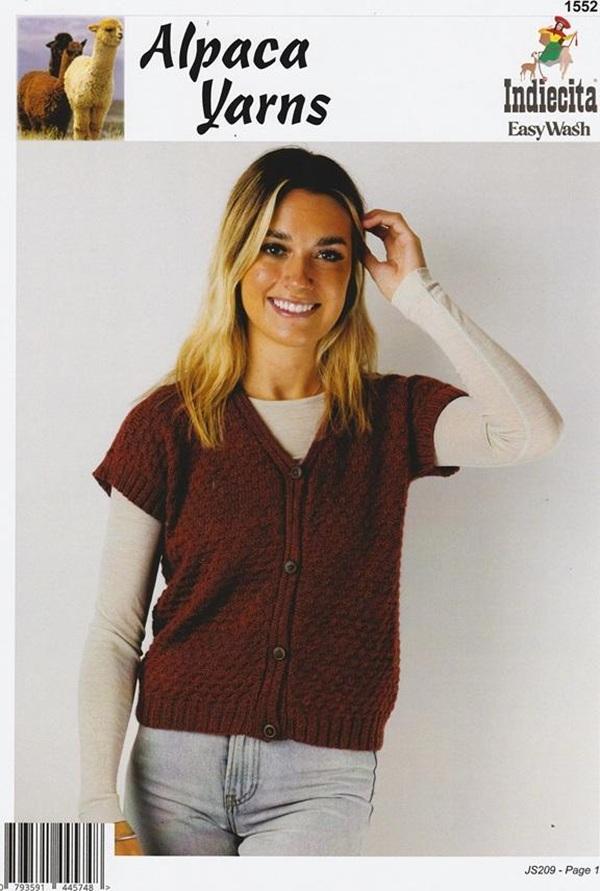 Indiecita Knitting Pattern 1552 - Ladies Cap-Sleeve Vest in 8-Ply / DK