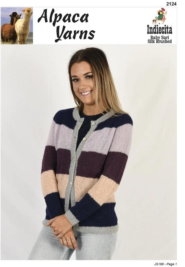 Model wearing a striped cardigan
