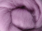 Closeup of New Zealand unspun fibre in colour Lavender