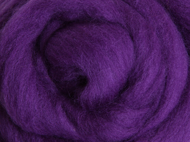 Closeup of New Zealand unspun fibre in colour Amethyst