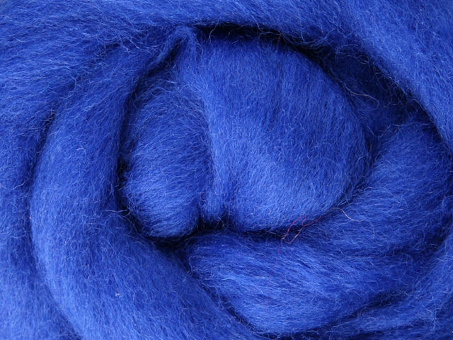 Closeup of New Zealand unspun fibre in colour Blue