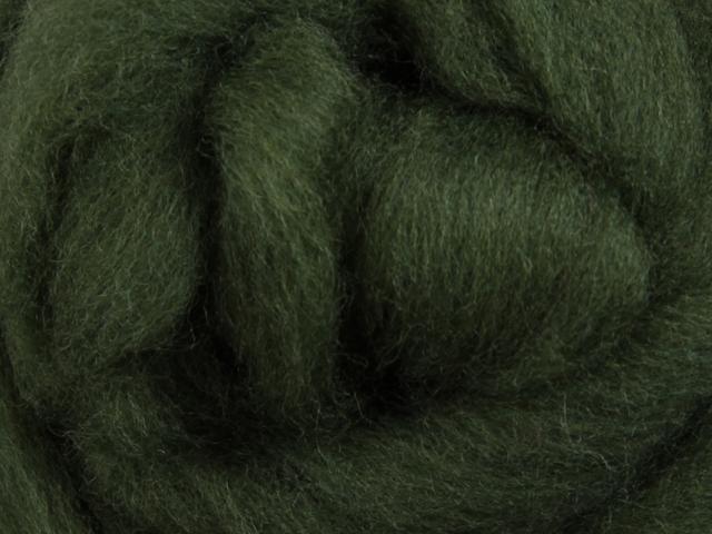 Closeup of New Zealand unspun fibre in colour Fern Green