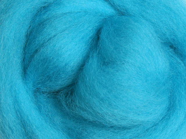 Closeup of New Zealand unspun fibre in colour Fluro Blue