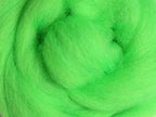 Closeup of New Zealand unspun fibre in colour Fluro Lime