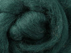 Closeup of New Zealand unspun fibre in colour Green Tea