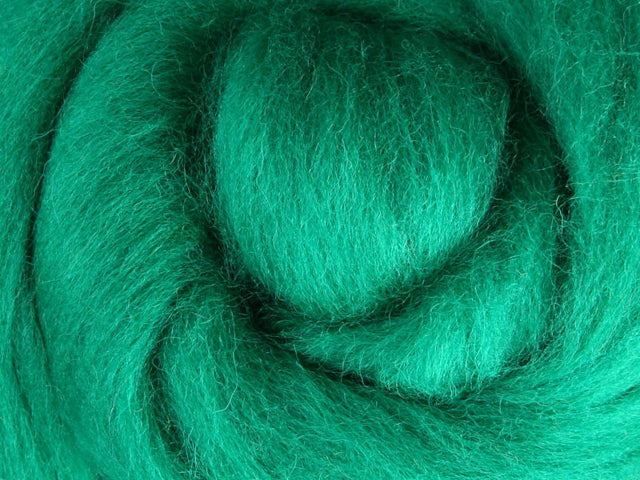 Closeup of New Zealand unspun fibre in colour Green