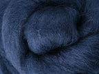 Closeup of New Zealand unspun fibre in colour Indigo