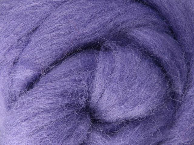 Closeup of New Zealand unspun fibre in colour Lilac