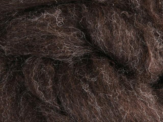 Closeup of New Zealand unspun fibre in colour Natural Dark Undyed
