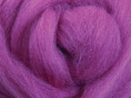 Closeup of New Zealand unspun fibre in colour Orchid