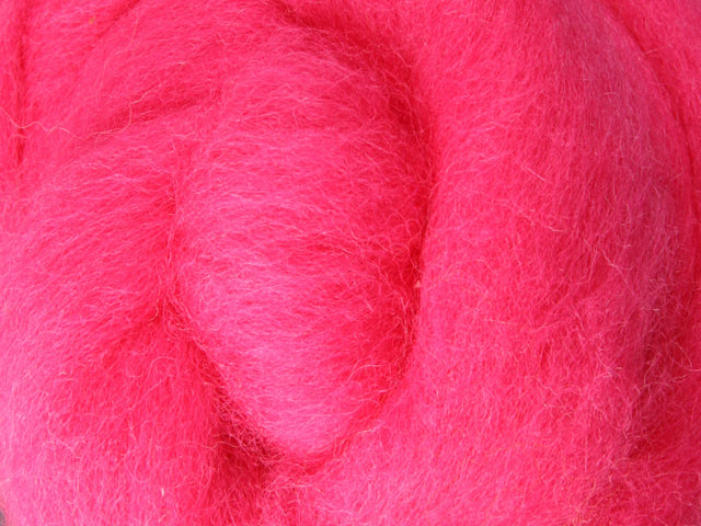 Closeup of New Zealand unspun fibre in colour Pansy