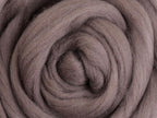 Closeup of New Zealand unspun fibre in colour Truffle