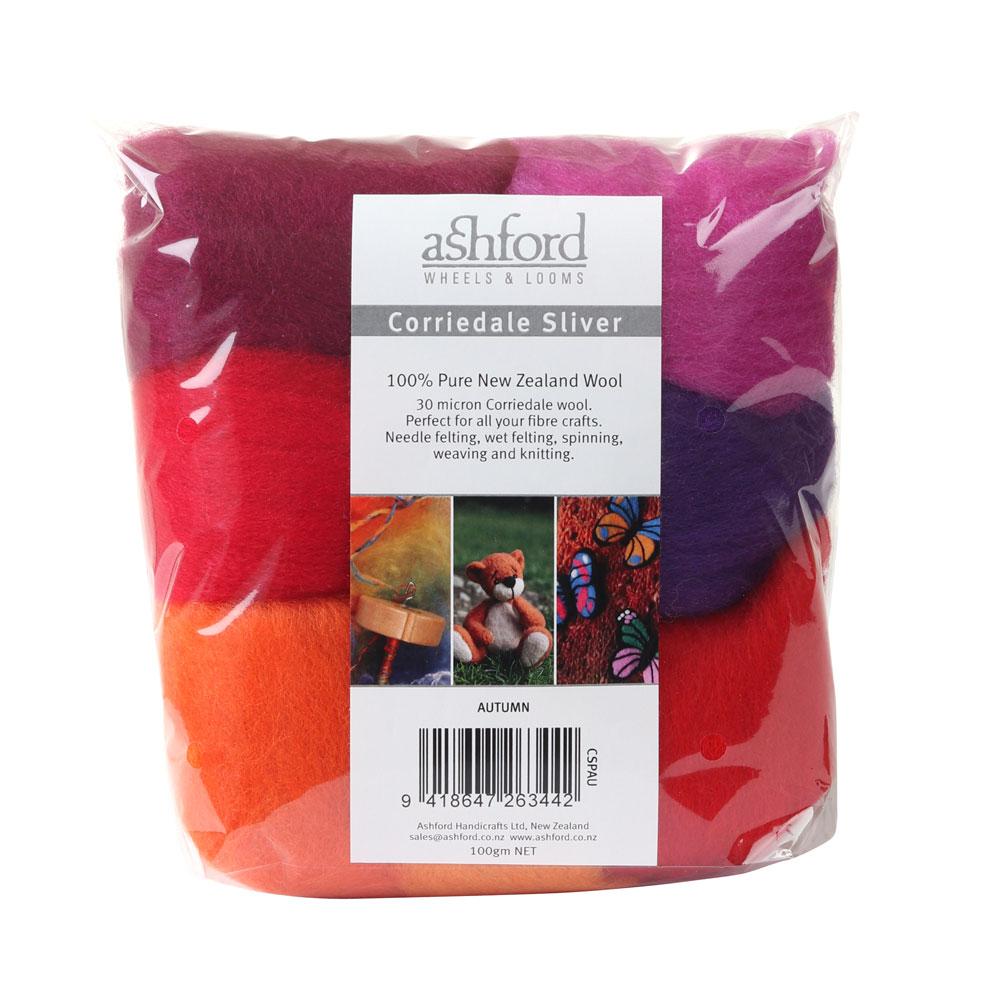 Picture of a sampler pack of New Zealand unspun fibre with a theme of Autumn Colours