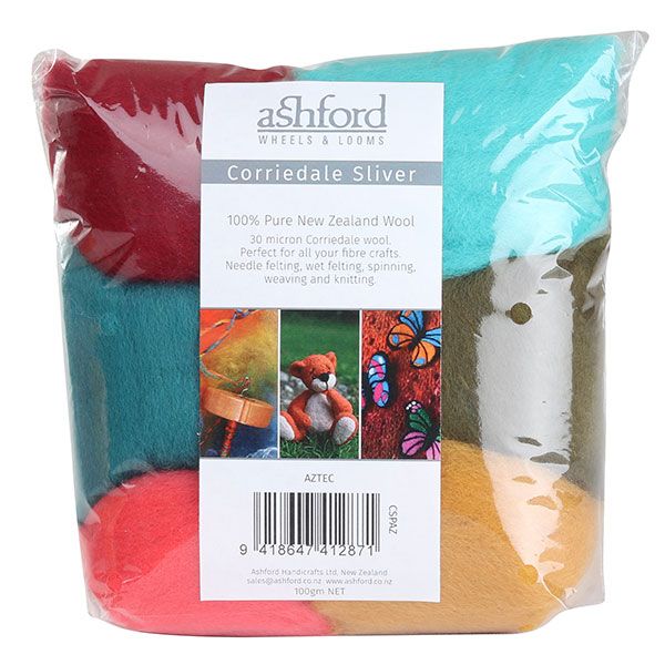Picture of a sampler pack of New Zealand unspun fibre with a theme of Aztec Colours