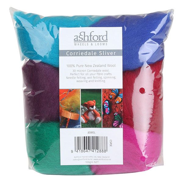 Picture of a sampler pack of New Zealand unspun fibre with a theme of Jewel Colours
