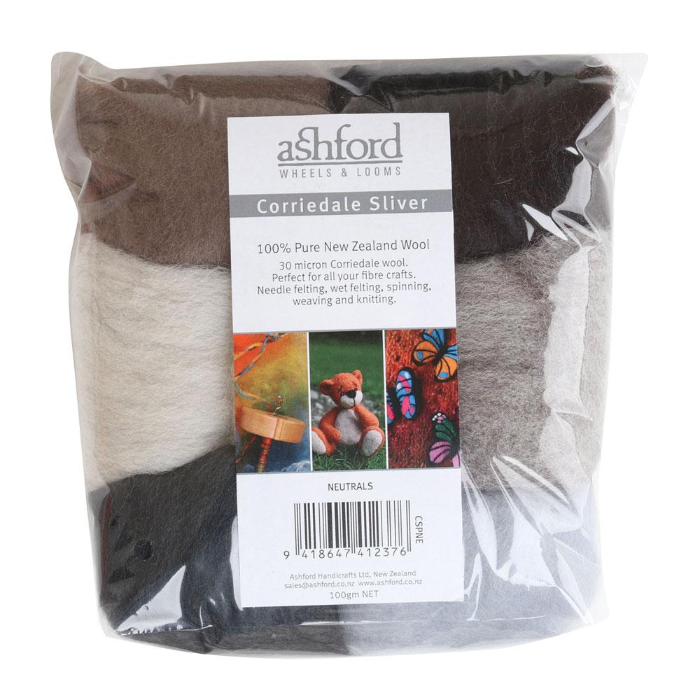Picture of a sampler pack of New Zealand unspun fibre with a theme of Neutral Colours