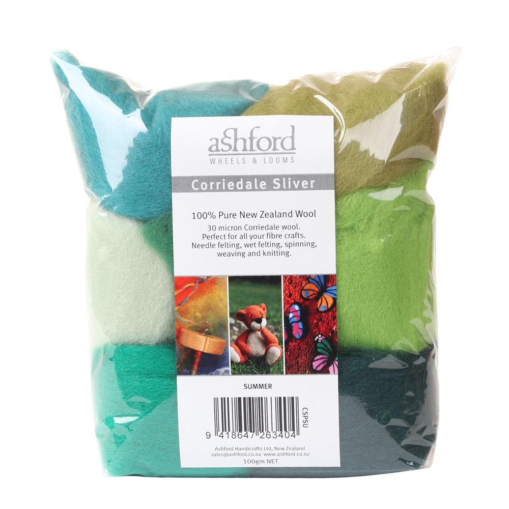 Picture of a sampler pack of New Zealand unspun fibre with a theme of Summer Colours