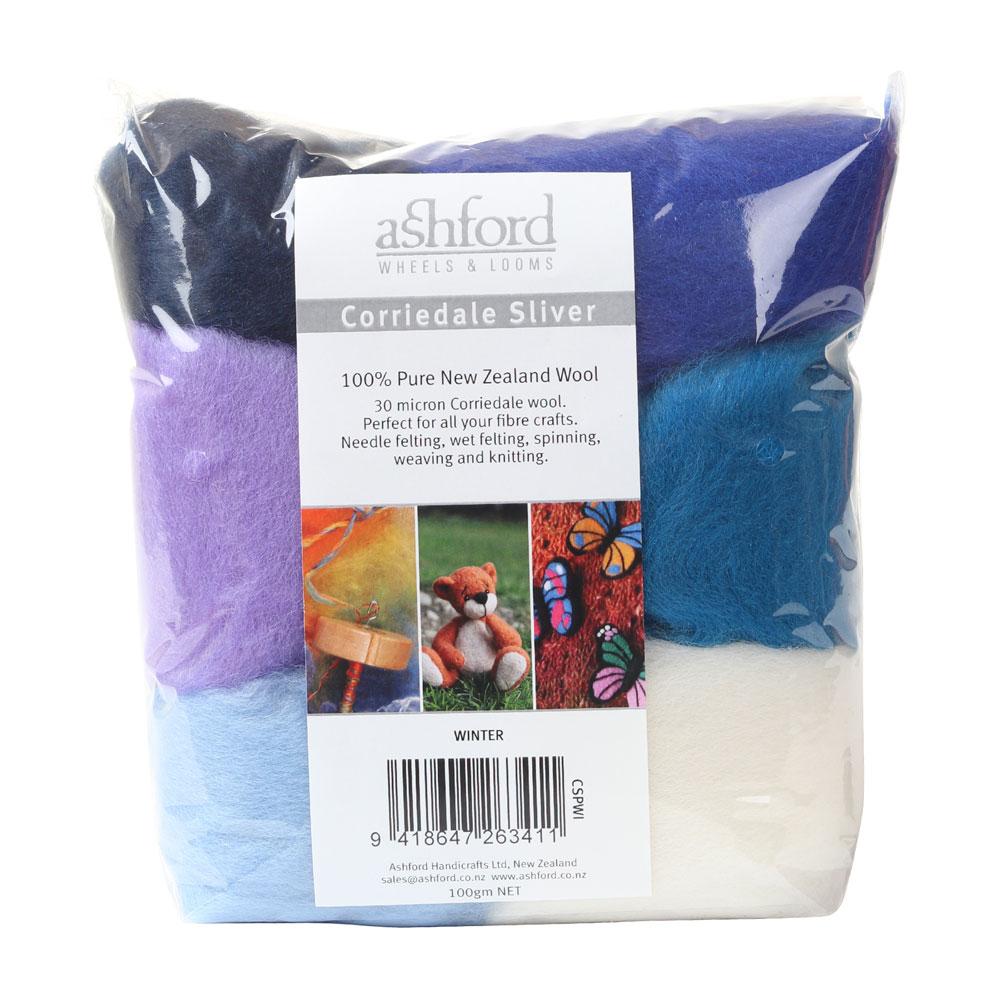 Picture of a sampler pack of New Zealand unspun fibre with a theme of Winter Colours