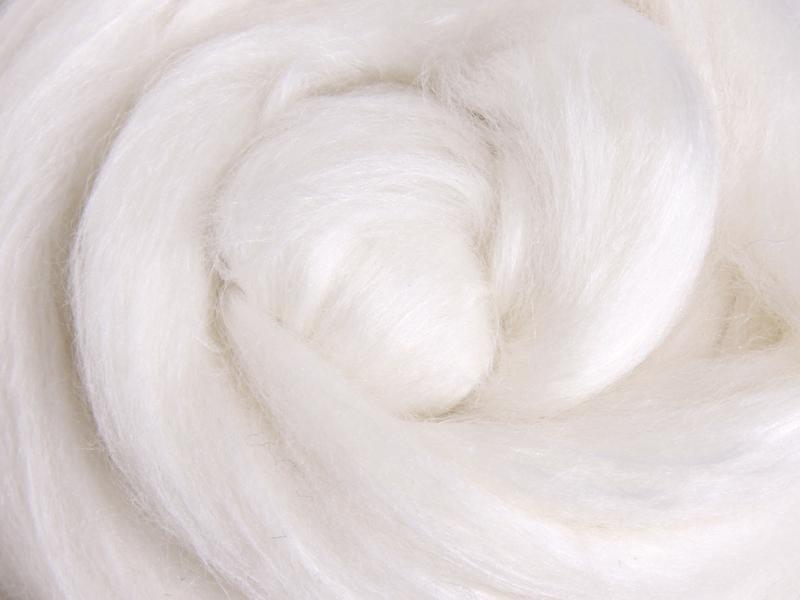 Close up picture of a sample of New Zealand Merino and Silk unspun fibre dyed in multi-colour  vanilla off-whites